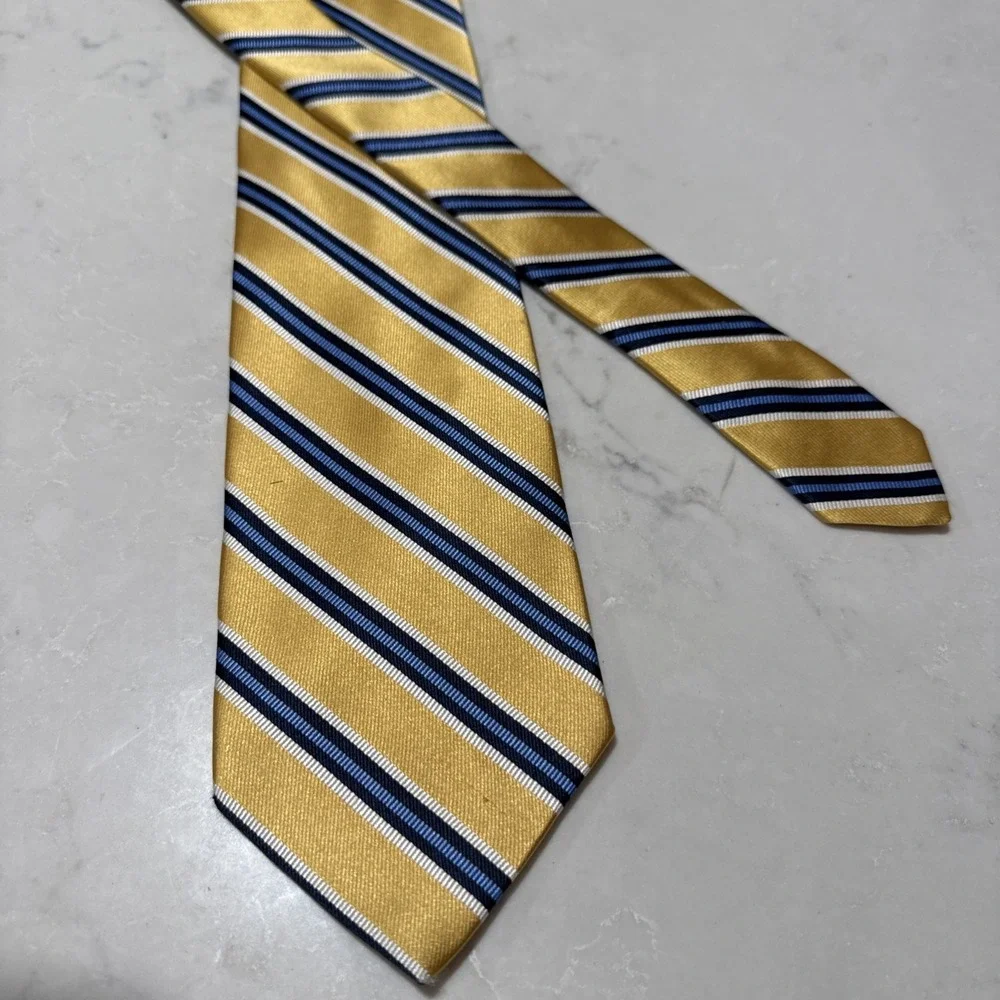 Brooks Brothers 346 Yellow Navy Repp Stripe Silk Tie Made in USA 58x3.5" - Picture 3 of 6